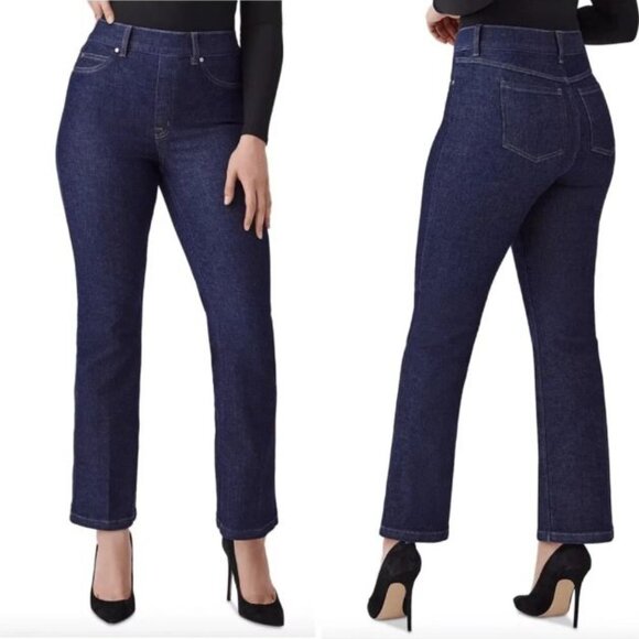 NEW Spanx Size S Cropped Kick Flare Jeans Raw Indigo 20699Q Pull-On Stretch NWT - Picture 1 of 8